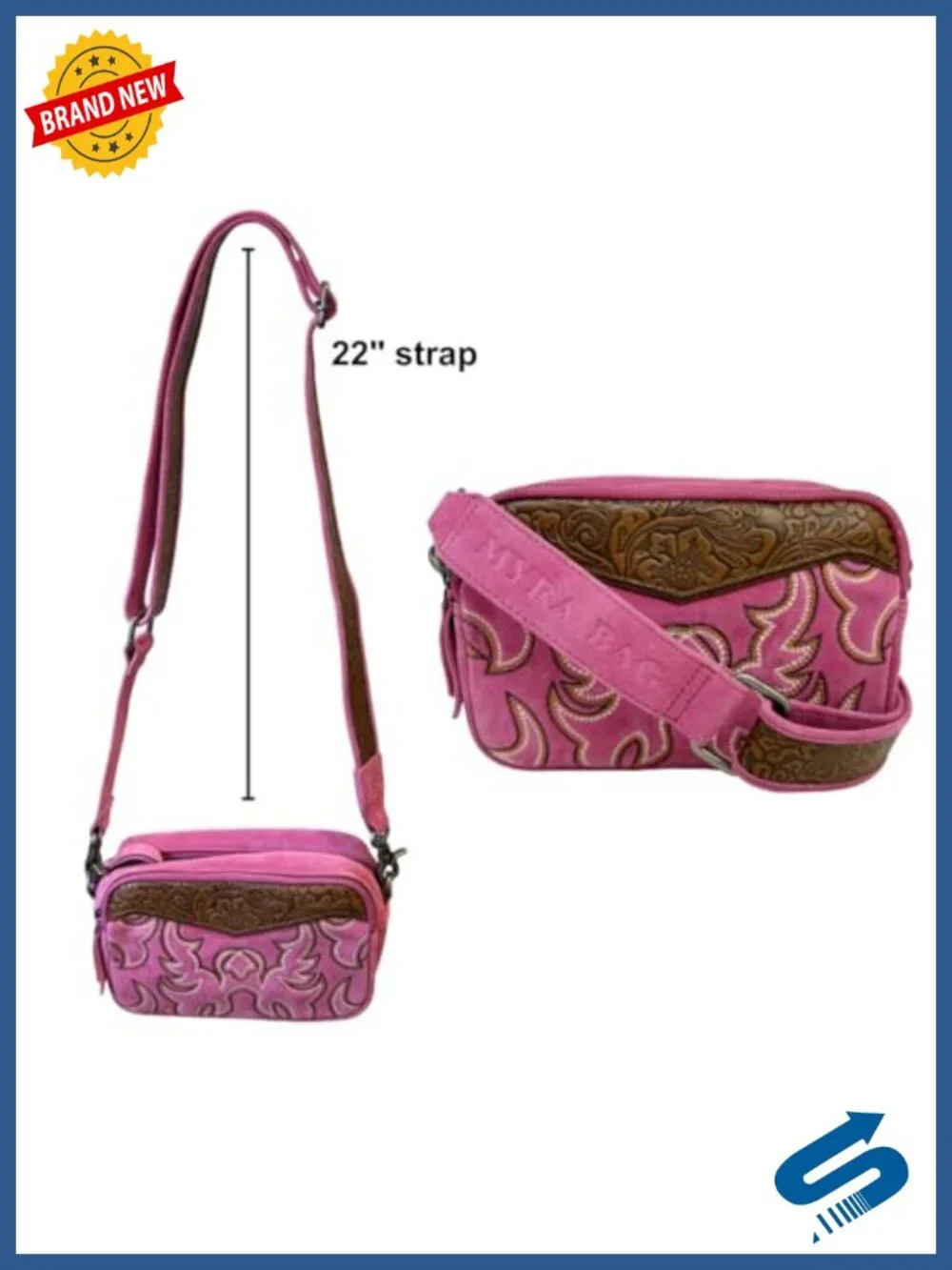Western Leather Crossbody Bag with Embroidery - Boho Country Shoulder Purse